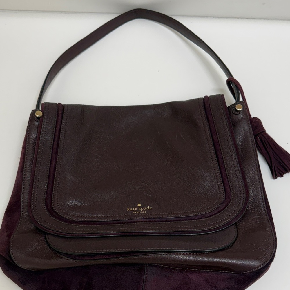 kate spade burgundy leather shoulder bag with tassel